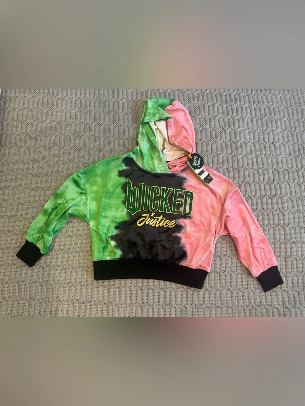 Justice Girls Tie-Dye 'Wicked' Hooded Sweatshirt in Pink, Green & Black